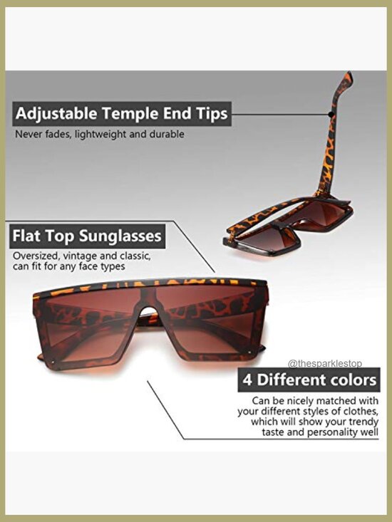 Oversized Flat Top Sunglasses Vintage Square Shield Glasses Unisex main image 4